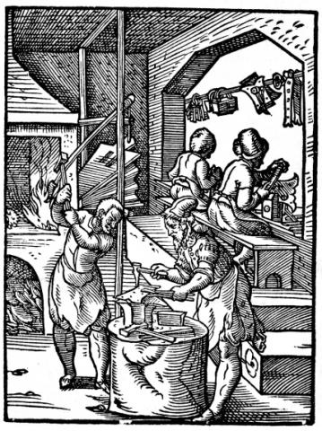 Jost Amman, Nella bottega del fabbro ferraio, 1568